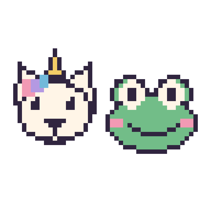 Modèle de pixel art Licorne et Grenouille sur une grille de 48 par 48 cases