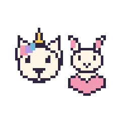 Pixel art Licorne et Lapin avec un cœur, grille 48 × 48