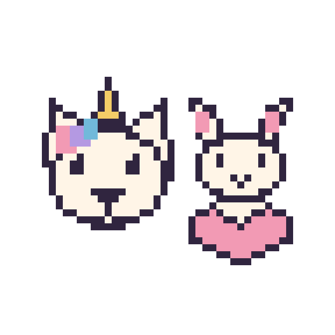 Modèle de pixel art Licorne et Lapin avec un cœur sur une grille de 48 par 48 cases
