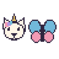 Pixel art Licorne et Libellule, grille 48 × 48