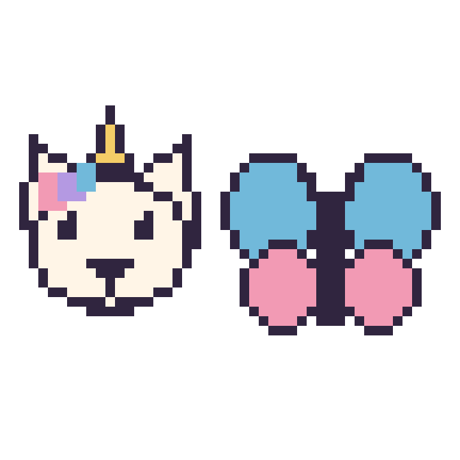 Modèle de pixel art Licorne et Libellule sur une grille de 48 par 48 cases