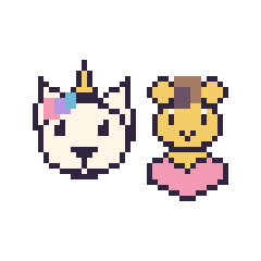 Pixel art Licorne et Lion avec un cœur, grille 48 × 48