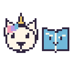 Pixel art Licorne et Livre kawaii 16 × 16, grille 40 × 40