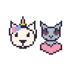 Pixel art Licorne et Loup avec un cœur, grille 48 × 48