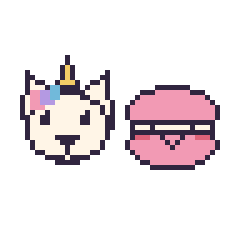 Pixel art Licorne et Macaron kawaii, grille 48 × 48