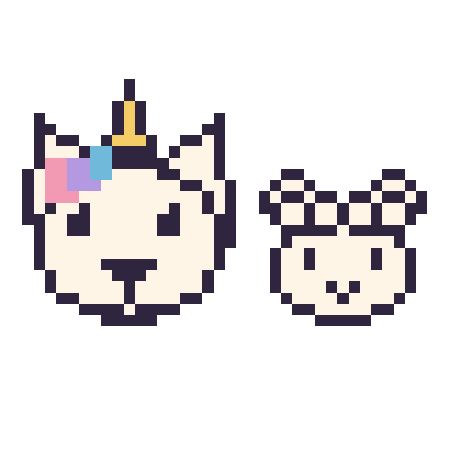 Modèle de pixel art Licorne et Mouton en portrait sur une grille de 40 par 40 cases