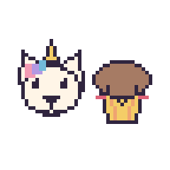 Pixel art Licorne et Muffin kawaii, grille 48 × 48