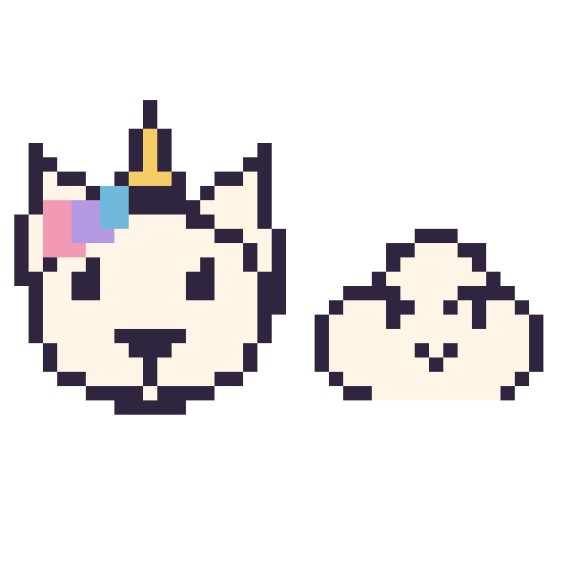 Modèle de pixel art Licorne et Nuage kawaii 16 × 16 sur une grille de 40 par 40 cases
