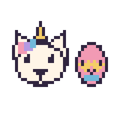 Pixel art Licorne et Œuf de Pâques kawaii 16 × 16, grille 40 × 40