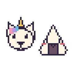 Pixel art Licorne et Onigiri kawaii, grille 48 × 48