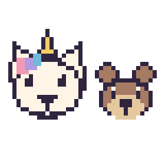 Pixel art Licorne et Ours en portrait, grille 40 × 40