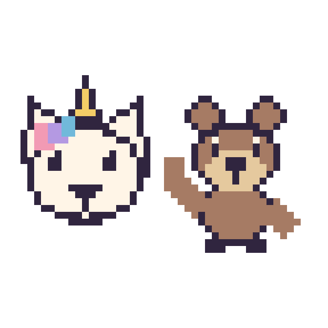 Modèle de pixel art Licorne et Ours qui fait coucou sur une grille de 48 par 48 cases