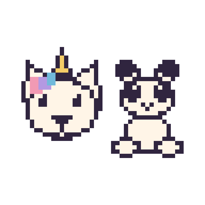 Modèle de pixel art Licorne et Panda assis sur une grille de 48 par 48 cases