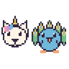 Pixel art Licorne et Paon, grille 48 × 48