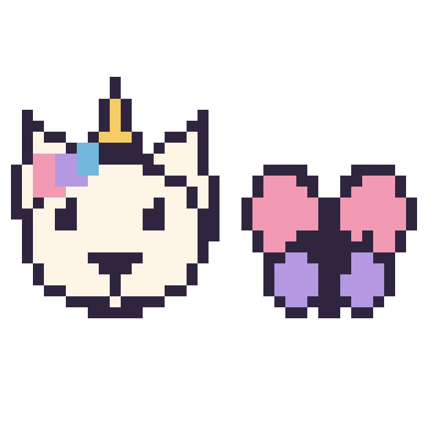 Modèle de pixel art Licorne et Papillon kawaii 16 × 16 sur une grille de 40 par 40 cases