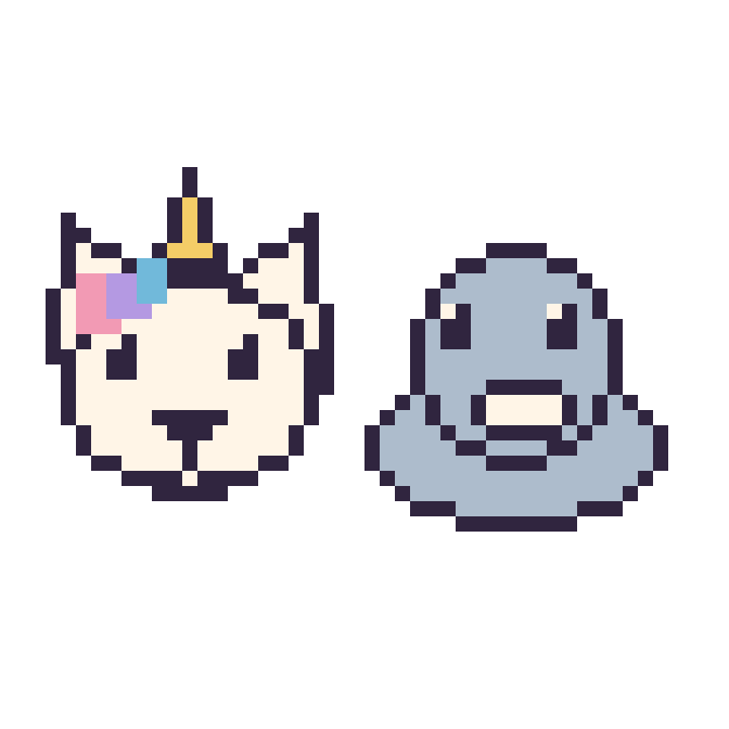 Modèle de pixel art Licorne et Phoque sur une grille de 48 par 48 cases