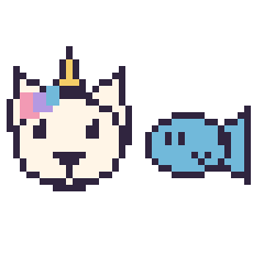 Pixel art Licorne et Poisson kawaii 16 × 16, grille 40 × 40