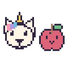 Pixel art Licorne et Pomme kawaii 16 × 16, grille 40 × 40