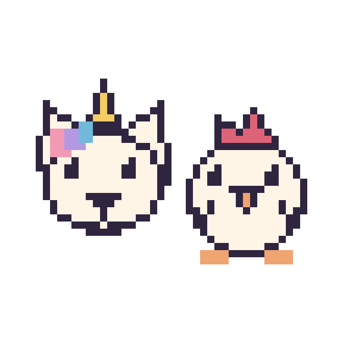 Modèle de pixel art Licorne et Poule sur une grille de 48 par 48 cases