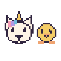 Pixel art Licorne et Poussin kawaii 16 × 16, grille 40 × 40