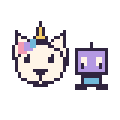 Pixel art Licorne et Robot kawaii 16 × 16, grille 40 × 40