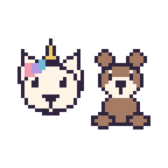 Pixel art Licorne et Singe assis, grille 48 × 48