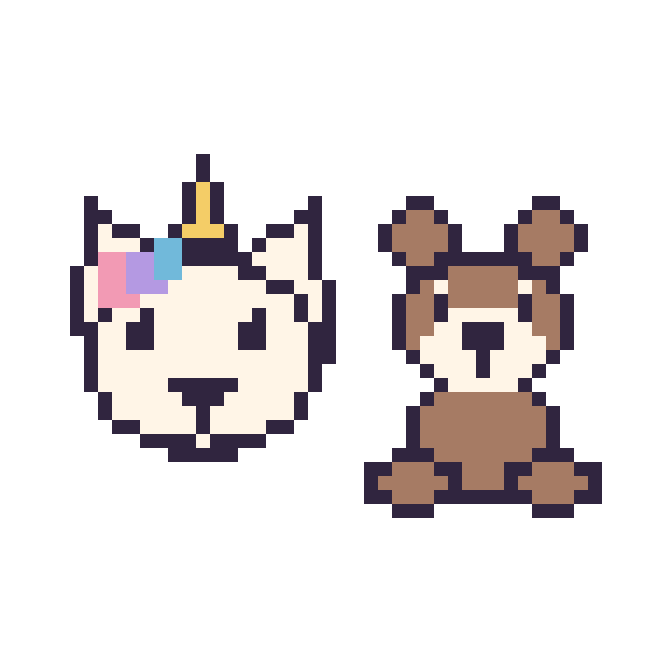 Modèle de pixel art Licorne et Singe assis sur une grille de 48 par 48 cases