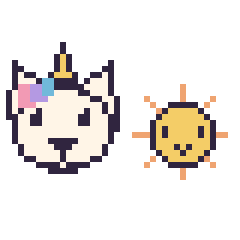 Pixel art Licorne et Soleil kawaii 16 × 16, grille 40 × 40