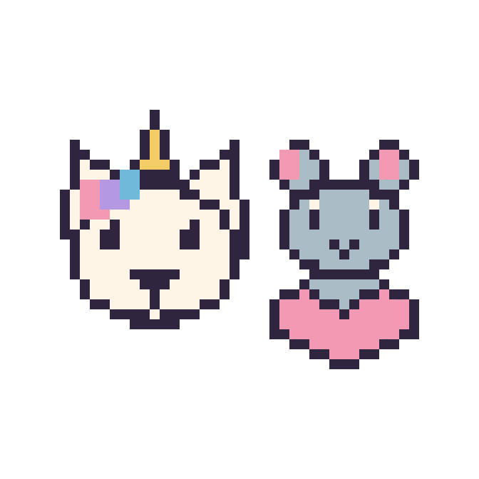 Modèle de pixel art Licorne et Souris avec un cœur sur une grille de 48 par 48 cases
