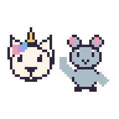 Pixel art Licorne et Souris qui fait coucou, grille 48 × 48