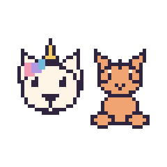 Pixel art Licorne et Tigre assis, grille 48 × 48