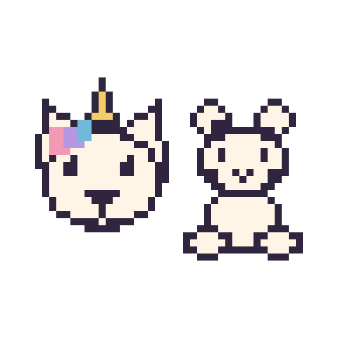 Modèle de pixel art Licorne et Vache assis sur une grille de 48 par 48 cases