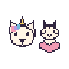 Pixel art Licorne et Zèbre avec un cœur, grille 48 × 48