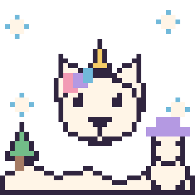 Modèle de pixel art Licorne en hiver sur une grille de 40 par 40 cases