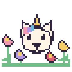Pixel art Licorne dans le jardin, grille 40 × 40
