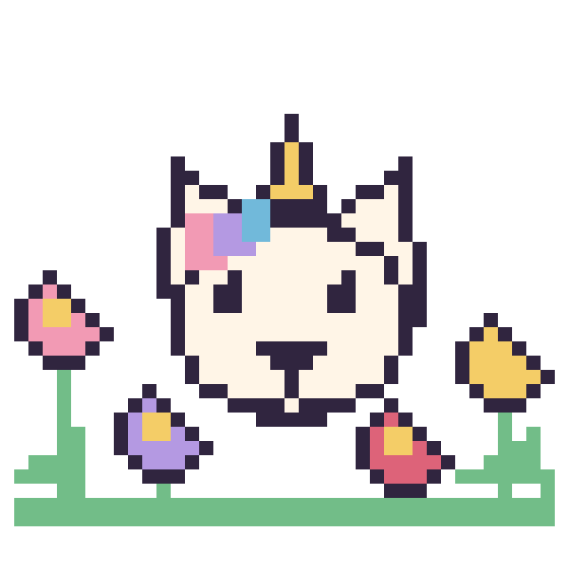 Modèle de pixel art Licorne dans le jardin sur une grille de 40 par 40 cases