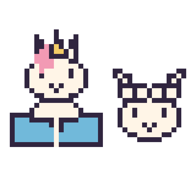 Modèle de pixel art Licorne avec un livre et Alpaga en portrait sur une grille de 40 par 40 cases
