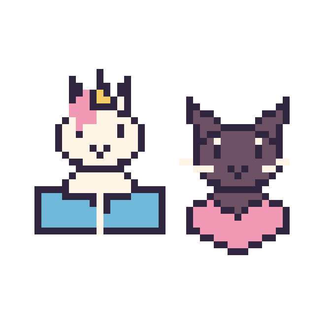 Modèle de pixel art Licorne avec un livre et Chat noir avec un cœur sur une grille de 48 par 48 cases