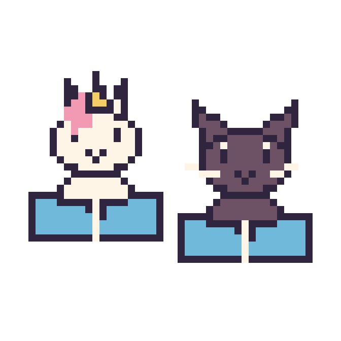 Modèle de pixel art Licorne avec un livre et Chat noir avec un livre sur une grille de 48 par 48 cases