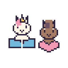 Pixel art Licorne avec un livre et Cheval avec un cœur, grille 48 × 48
