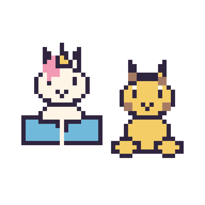 Modèle de pixel art Licorne avec un livre et Girafe assis sur une grille de 48 par 48 cases