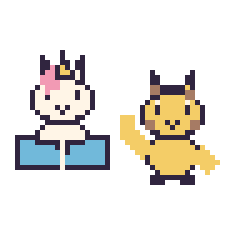 Pixel art Licorne avec un livre et Girafe qui fait coucou, grille 48 × 48