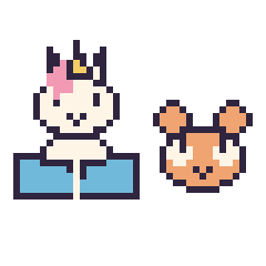 Pixel art Licorne avec un livre et Hamster en portrait, grille 40 × 40