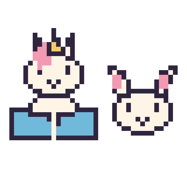 Modèle de pixel art Licorne avec un livre et Lapin en portrait sur une grille de 40 par 40 cases