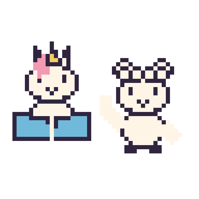 Modèle de pixel art Licorne avec un livre et Mouton qui fait coucou sur une grille de 48 par 48 cases
