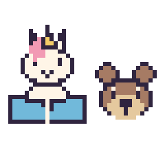 Pixel art Licorne avec un livre et Ours en portrait, grille 40 × 40