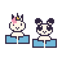 Pixel art Licorne avec un livre et Panda avec un livre, grille 48 × 48