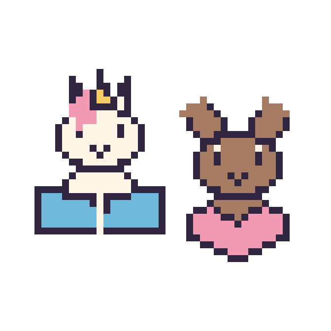 Modèle de pixel art Licorne avec un livre et Renne avec un cœur sur une grille de 48 par 48 cases