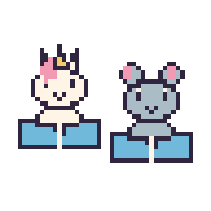Modèle de pixel art Licorne avec un livre et Souris avec un livre sur une grille de 48 par 48 cases