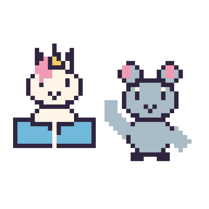 Modèle de pixel art Licorne avec un livre et Souris qui fait coucou sur une grille de 48 par 48 cases
